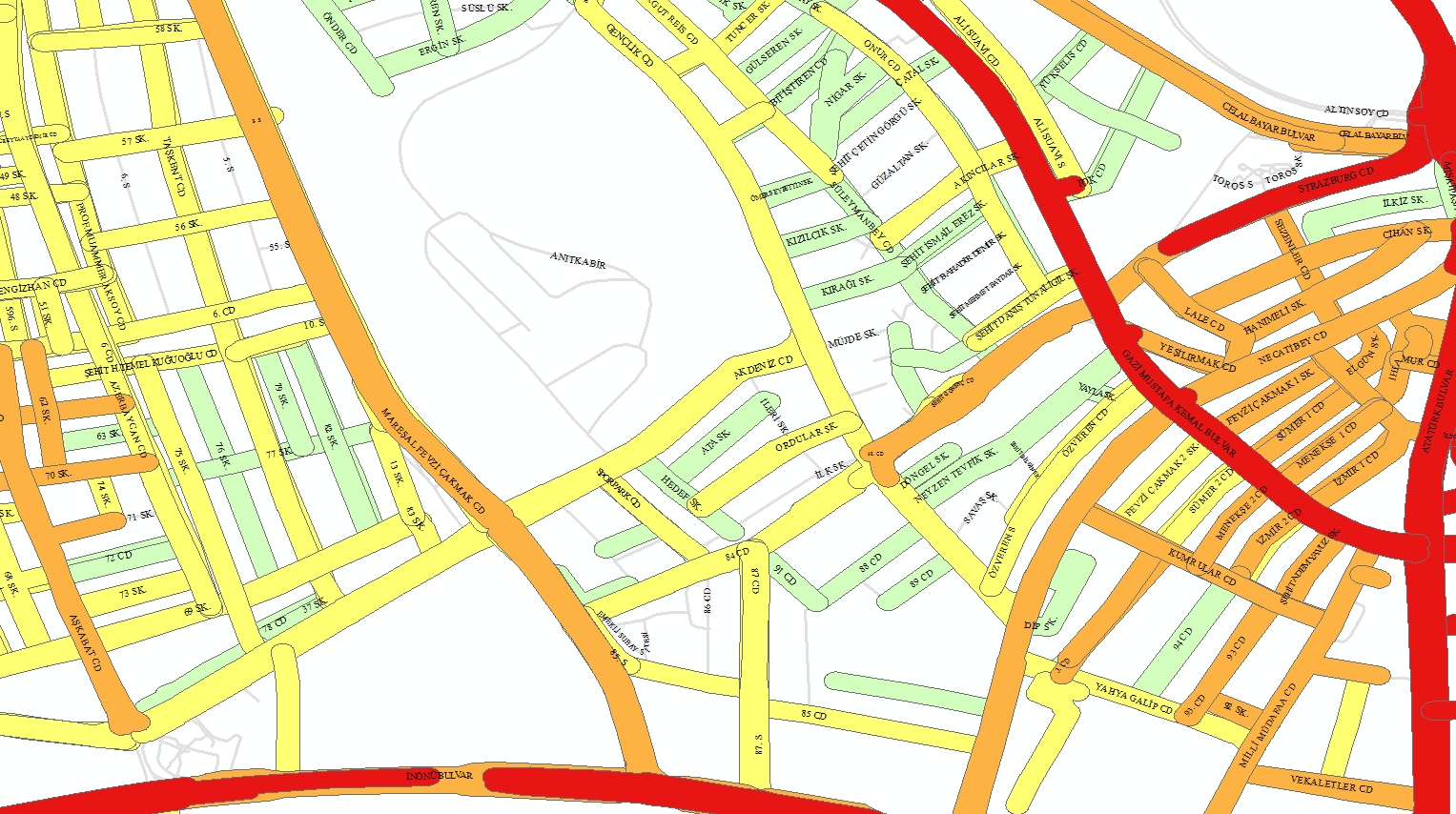 Yoğun cadde haritası (mahalle bazlı)